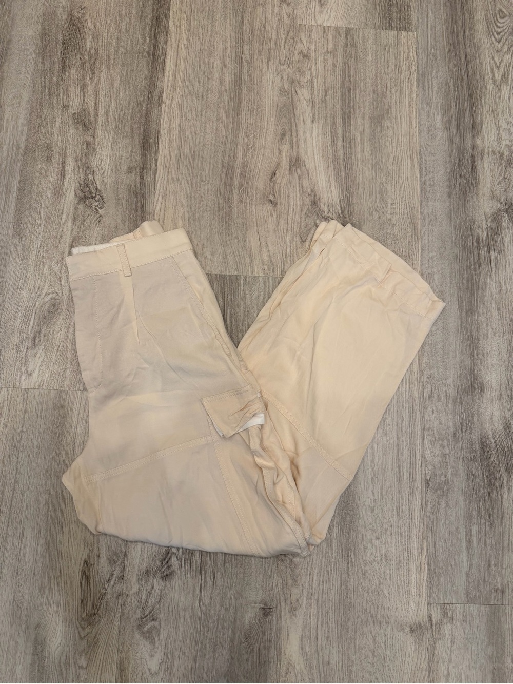 Zara Cream Cargo Pants Size Small High Rise Wide Leg Utility 100% Viscose